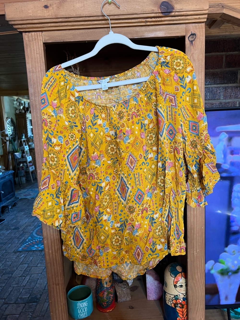 Cato Yellow Floral Boho Peasant Blouse